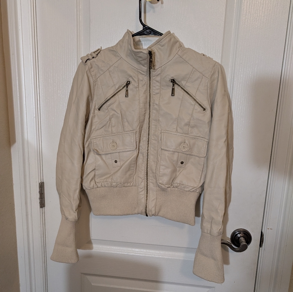 Jou Jou | Cream Pleather Moto Jacket | XL